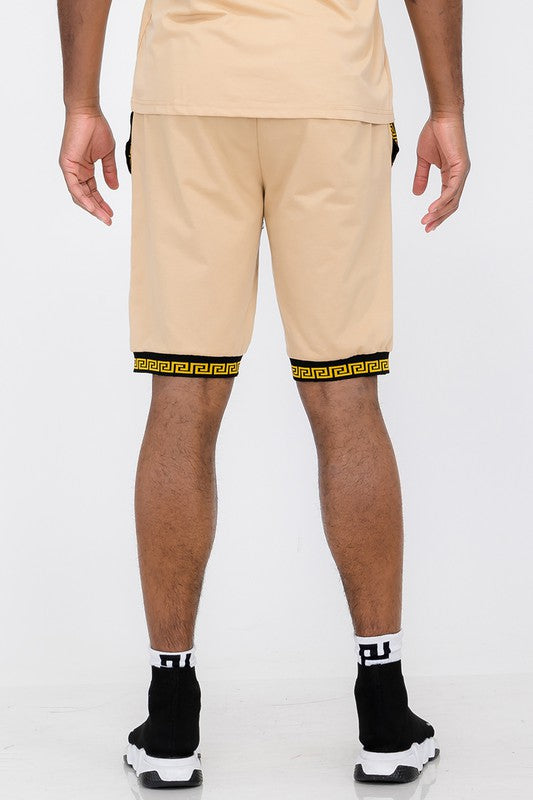 Mens Lion Head Black and Gold Detail Shorts