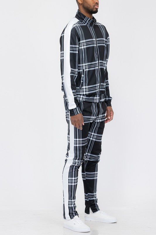 PLAID CHECKERED FULL ZIP TRACK PANTS SET