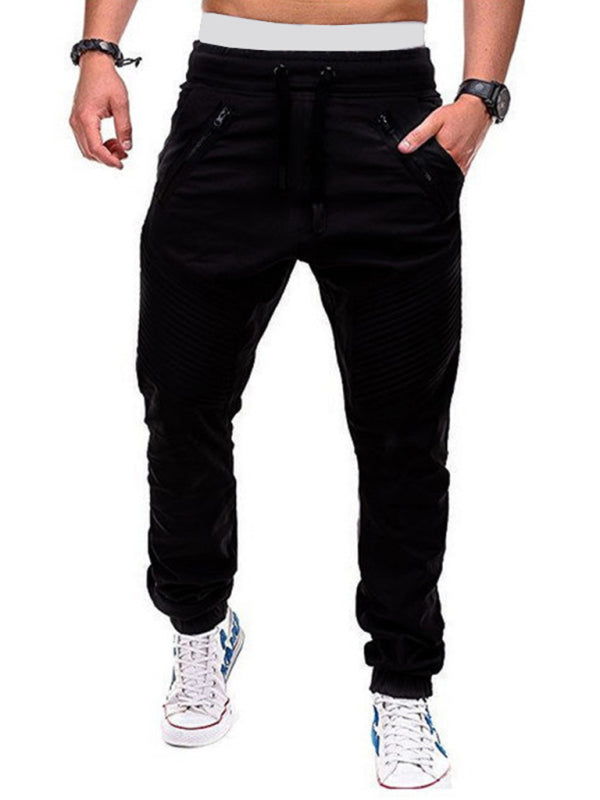 Men's Contrasting color zipped loose-fitting casual pants