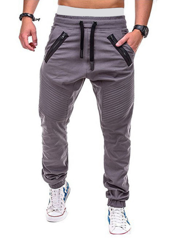 Men's Contrasting color zipped loose-fitting casual pants