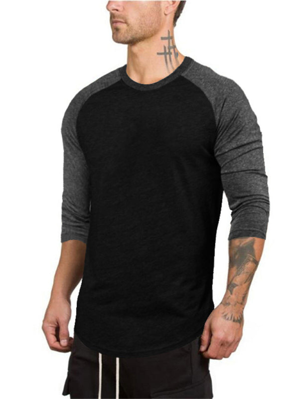 Men's Slim Three-quarter Sleeves Raglan T-Shirt Round Neck Contrasting Color Sports