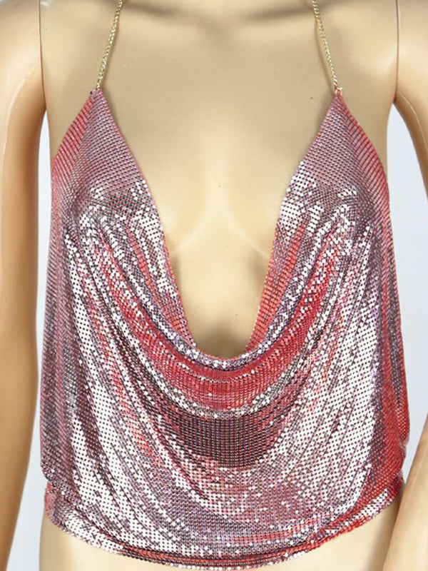 Women's sexy metallic sequin halter topWomen's sexy sequin halter top