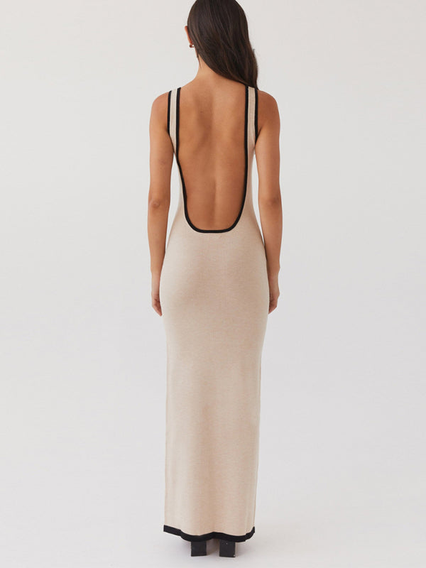 Backless hollow strapless long dress with hip covering