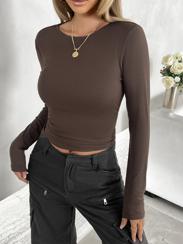 New round neck solid color slim long sleeve top