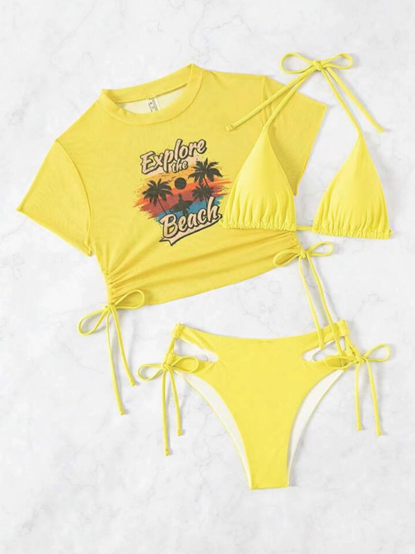 Sexy bikini three piece swimsuit beach tether bikini