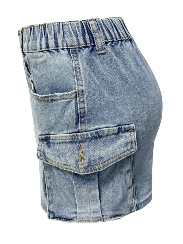 New denim skirt women's summer retro elastic tight workwear pocket hip skirt