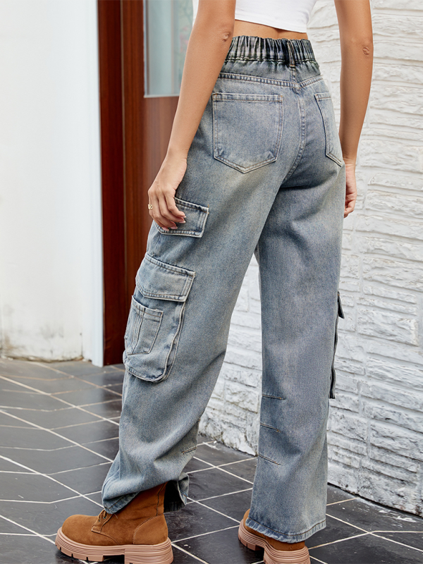 Washed Semi-Elasticated Loose Denim Overalls