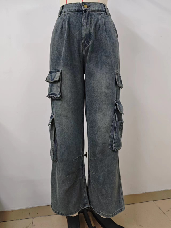 Washed Semi-Elasticated Loose Denim Overalls