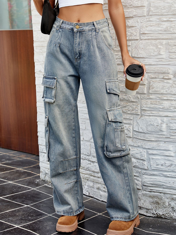 Washed Semi-Elasticated Loose Denim Overalls